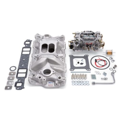 Edelbrock Manifold/ Carburetor Kit Performer EPS Natural Finish Small Block Chevrolet 1957-1986