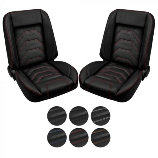 TMI Bucket Seat Sport S Pro-Series Low Back Black With Brackets Pair Chevrolet C10 1960-1972